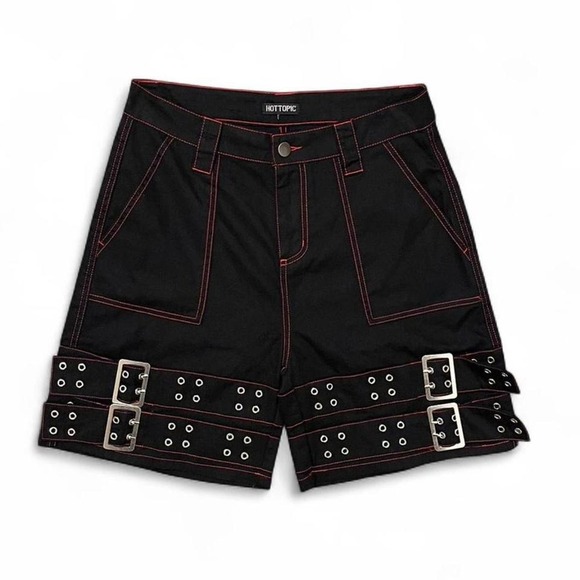 Hot Topic Pants - Punk Gothic Black Buckle Strap High Waist Shorts
